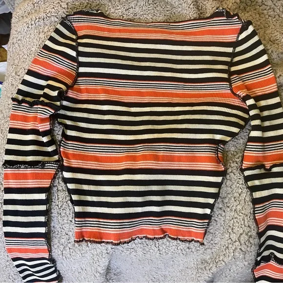 NWT New Striped Dolls Kill Stretch Thermal Lettuce Grunge Scoop neck Long Sleeve - Picture 6 of 8
